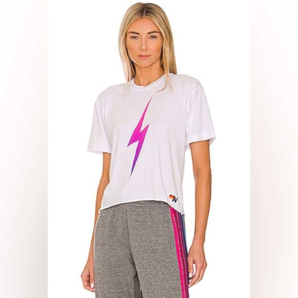 AVIATOR NATION Boyfriend Tee with Pink/Purple Ombré Bolt⚡️| Size Large - Picture 10 of 10